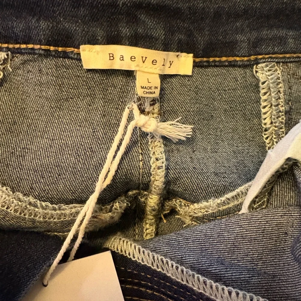 BAELEVY NWT faux dude star flare pants -blue/tan -large - Picture 9 of 10